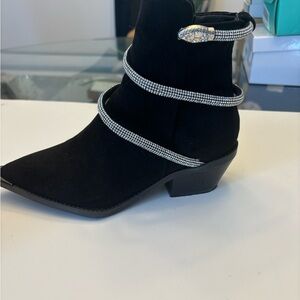 Elegant Black Ankle Boots with Rhinestone Straps(Worn once!)